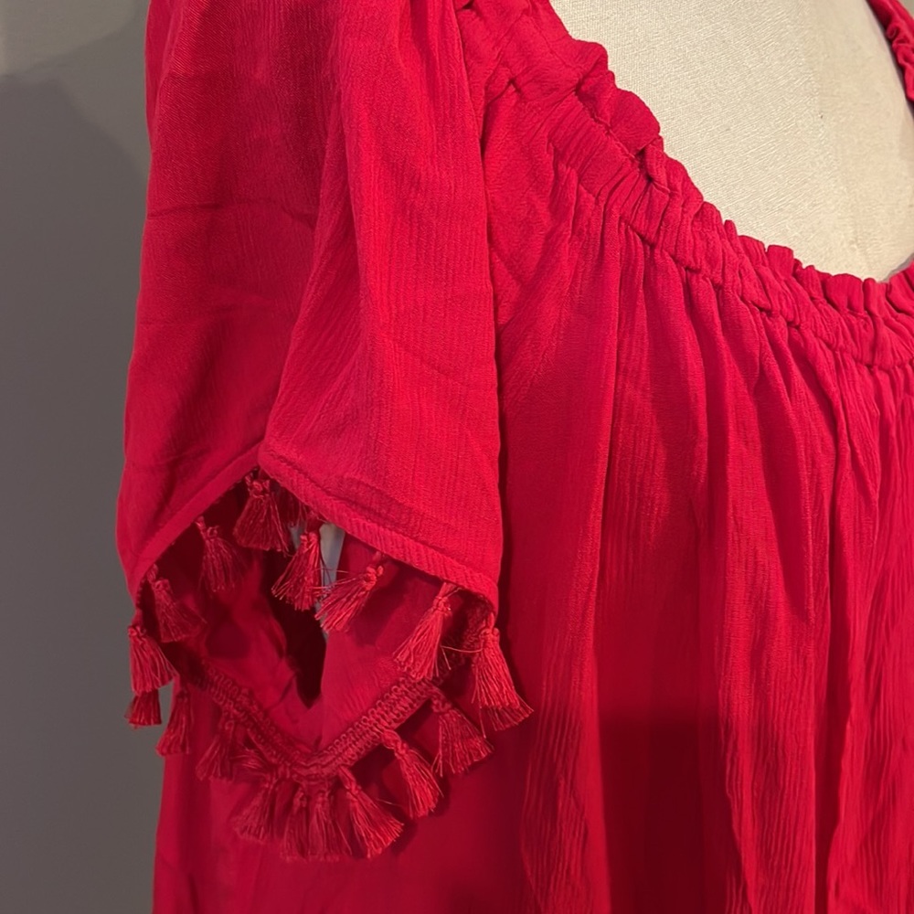 Dress barn tie front tassel sleeve blouse in red - Picture 1 of 8